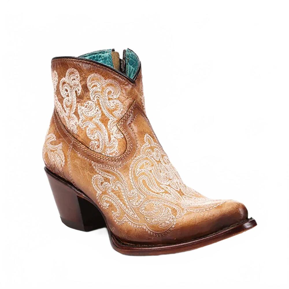 NEW CORRAL women's luminescent straw blue j-toe ankle boots in brown